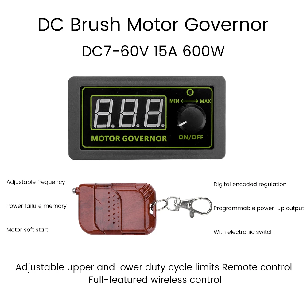 Controle Remoto Display Digital PWM Escova Motor Controlador de Velocidade, Dever Frequência Ciclo DC, 12V, 24V, 60V, 200W, 600W