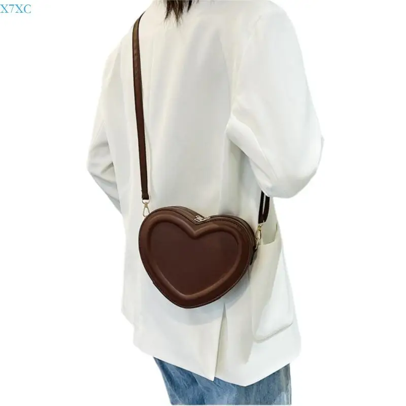 

X7XC Women Bag Change Purse Leather Shoulder Bag Heart Crossbody Bag
