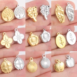 Teamer 5pcs Stainless Steel Charms for Jewelry Making Four-leaf Clover Flower Tree of Life Pendant for Bracelet DIY Accessories