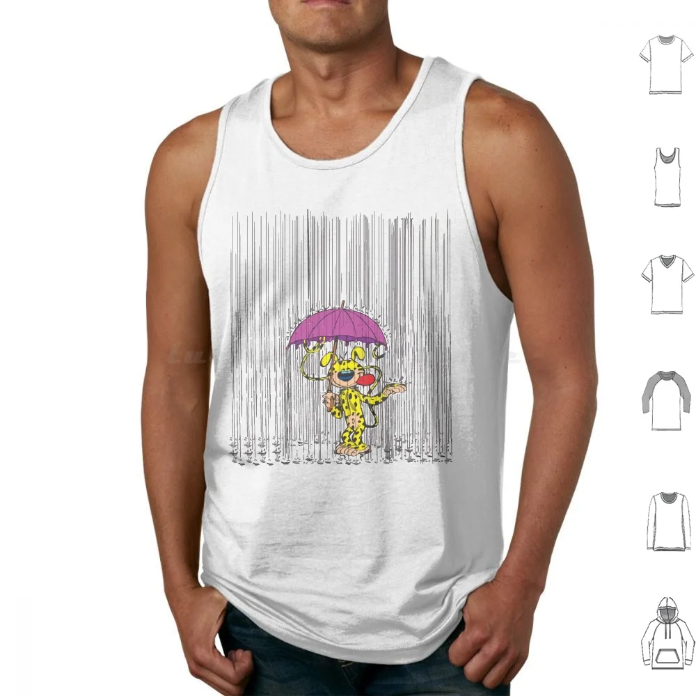 Marsupilami In The Rain Tank Tops Vest Sleeveless Comic Book Character Yellow André Spirou Belgium France Fantasio Pet