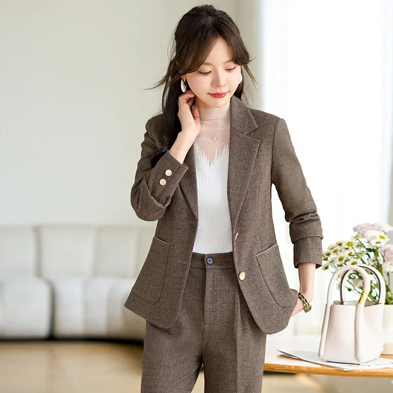 Pop tecido de alta qualidade veludo outono inverno feminino negócios trabalho wear ternos pantsuits formal ol estilos calças profissionais conjunto