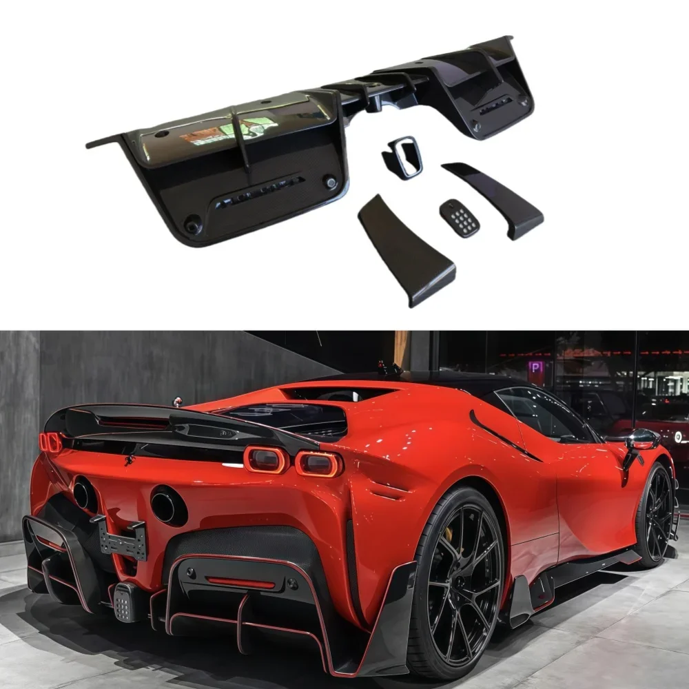 Car Modification M Style Dry Carbon Fiber Rear Diffuser Rear Lip Suitable for Ferrari SF90