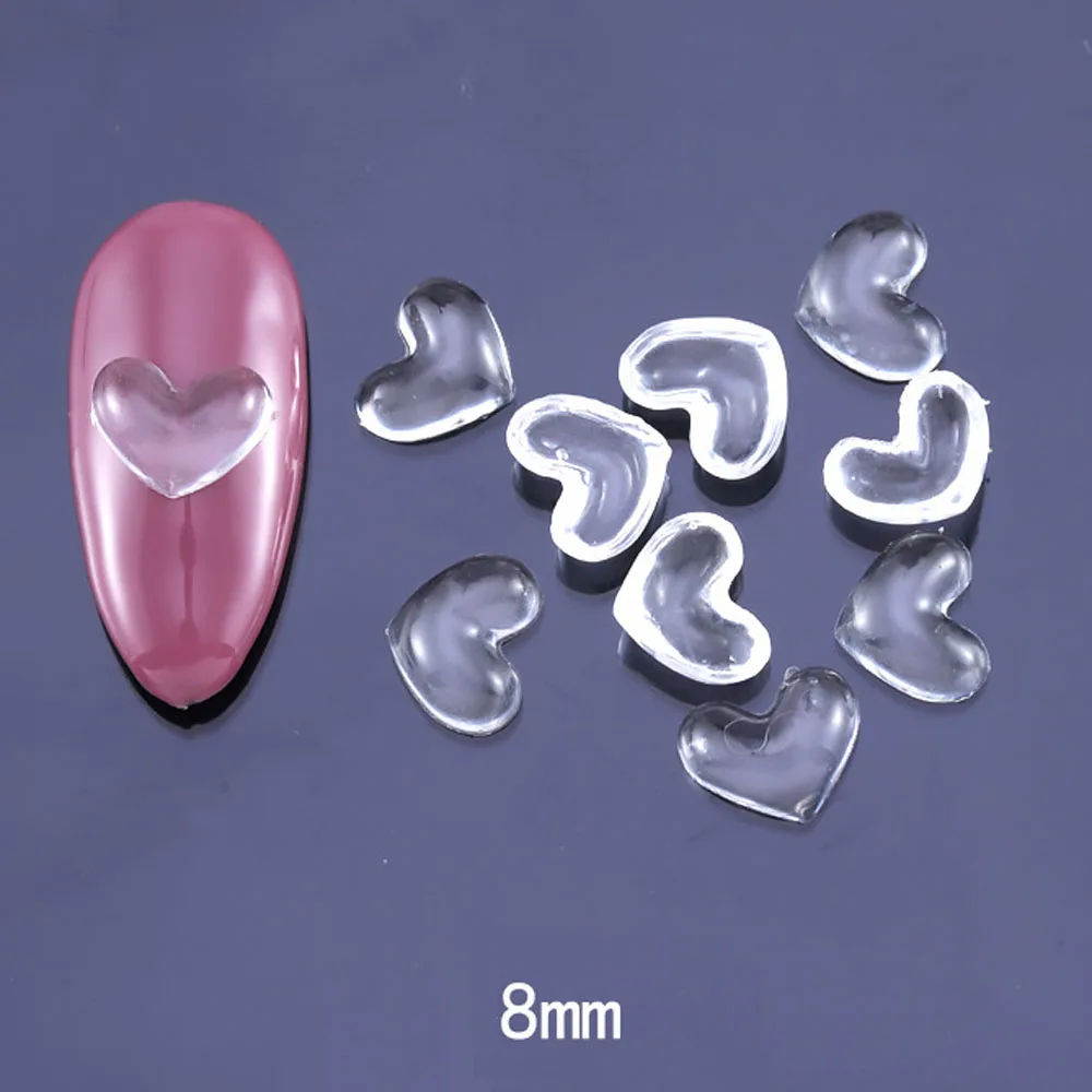 50 개/가방 가방 3D 수 지 심장 네일 아트 쥬얼리 지우기 5/6/8mm 네일 매력 플랫 백 장식 매니큐어 라인 석 공급 액세서리