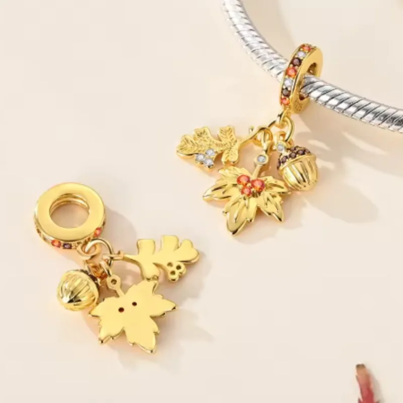 925 Sterling Silver Pinecone Maple Leaf Charms Pendant For Women Fit Original Bracelet DIY Birthday Party Jewelry Gifts