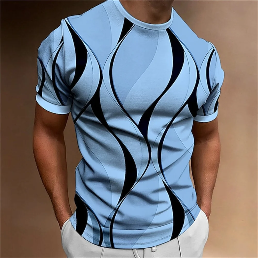 

2023 New Men's T-shirt 3D Striped Print Sweatshirt Tops Summer O Neck Casual Short Sleeve Male Slim Fit Clothing Fashion Trend