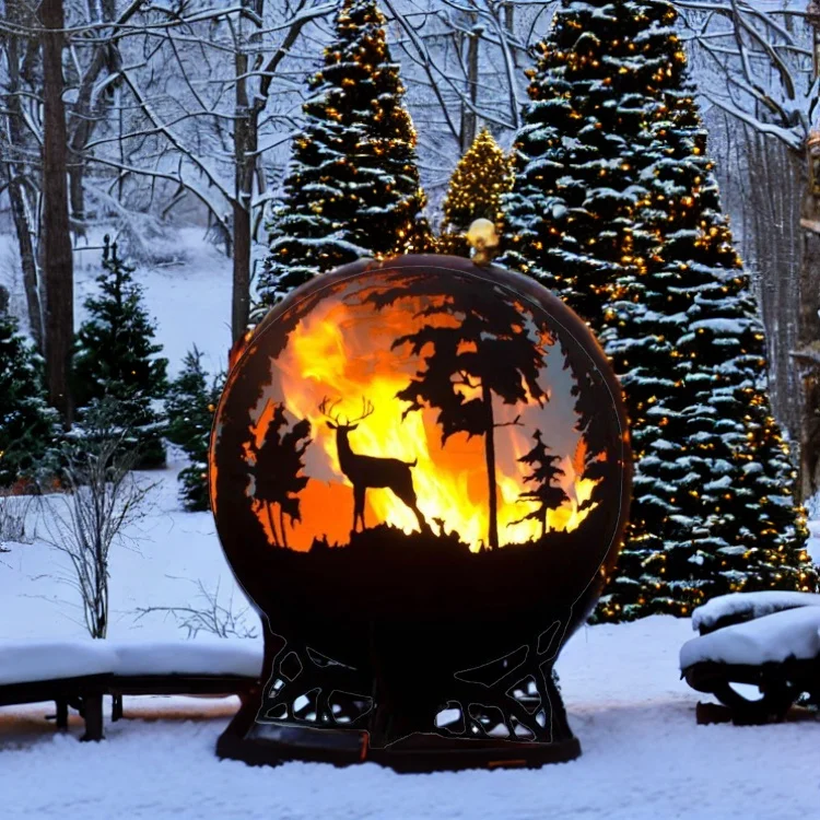 Metal Globe Firepit Garden Decoration Wood Burning Fire Ball Corten Steel Sphere Fire Pit