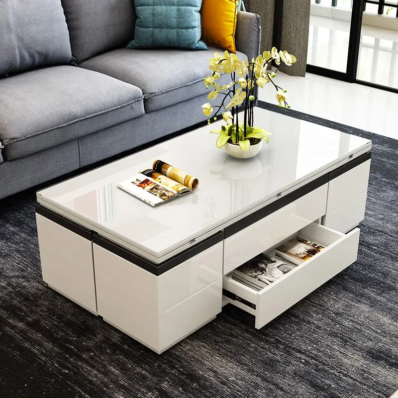 Retractable Storage Coffee Table Drawer White European Style Coffee Table Design Unique Mesa De Centro Sala Home Furniture