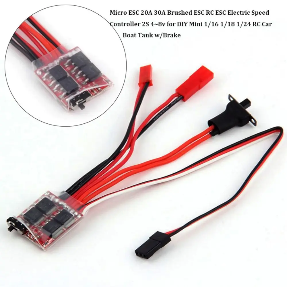 New ESC RC ESC Micro ESC 20A 30A Brushes 2S 4~8v 10A/15A/20A/30A Electric Speed Controller Boat Tank w/Brake Parts Accessories
