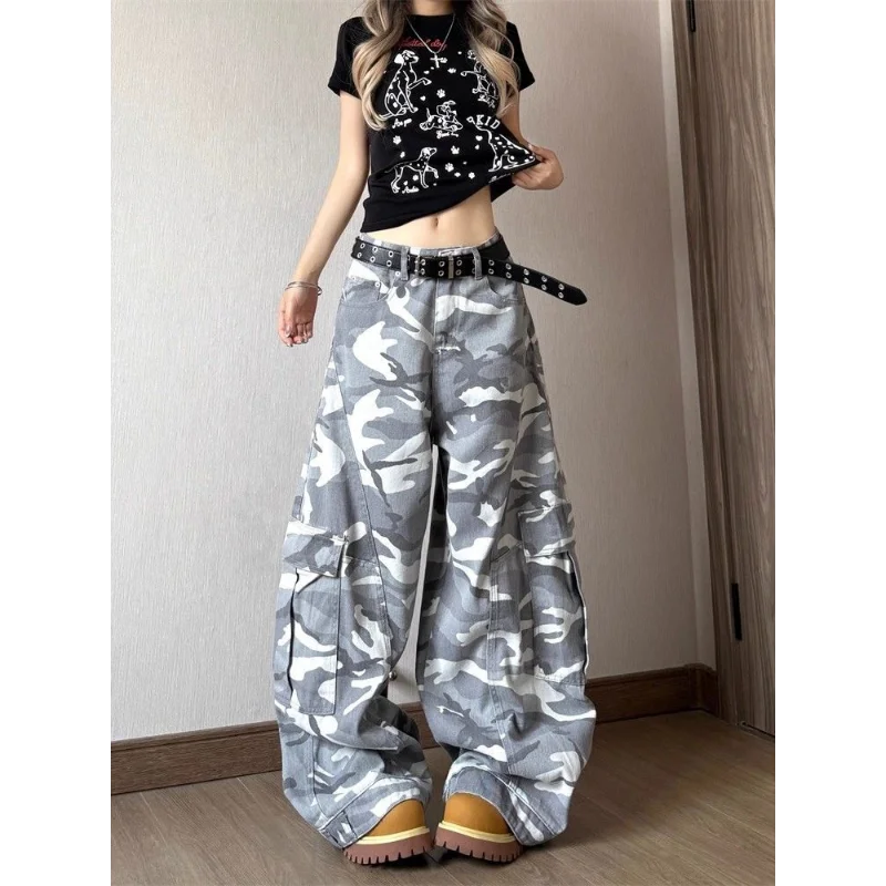 

Американские ретро уличные камуфляжные рабочие брюки с карманами для мужчин и женщин, свободные и универсальные повседневные широкие прямые брюки