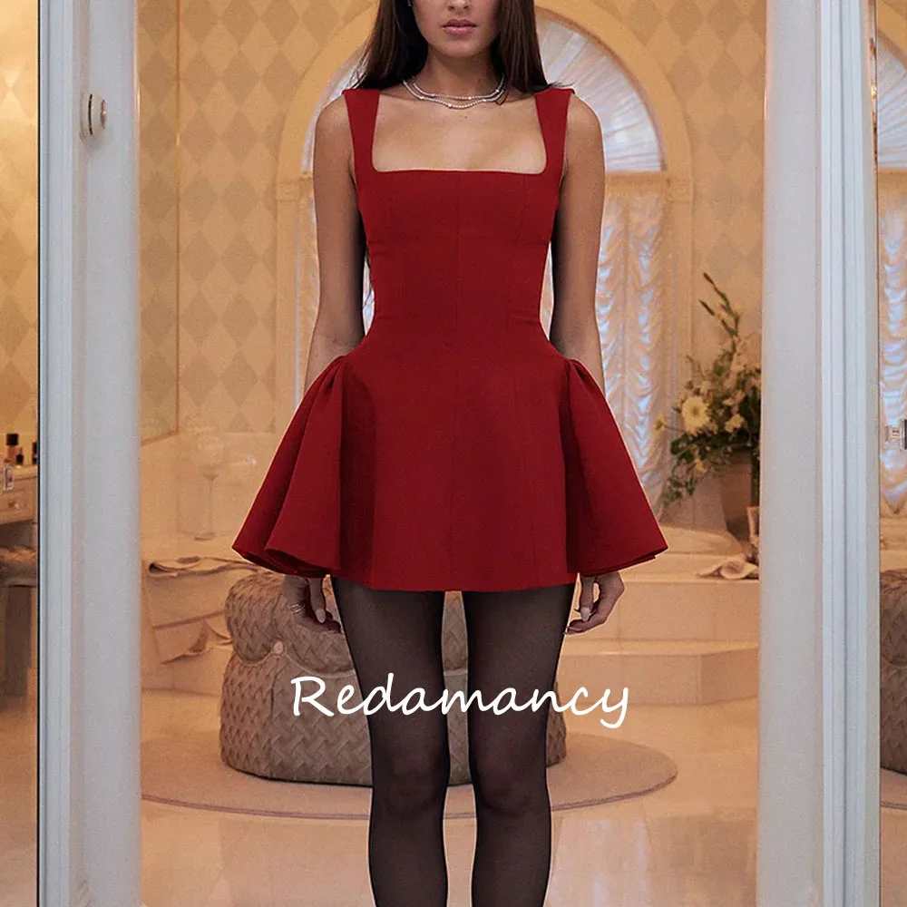 Redamancy Red Square collar Crepe A-LINE Homecoming Dresses 2024 Backless Slim Above Knee vestidos de novia Party Dress