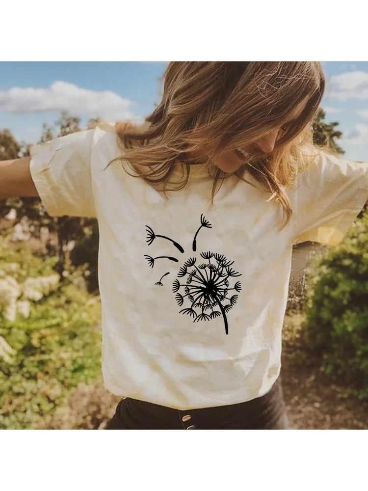 

Women Summer Graphic T-Shirt Female Short Sleeve T Shirt Flying Dandelion Print Vintage Aesthetic Tees Tops Tshirt Ropa De Mujer