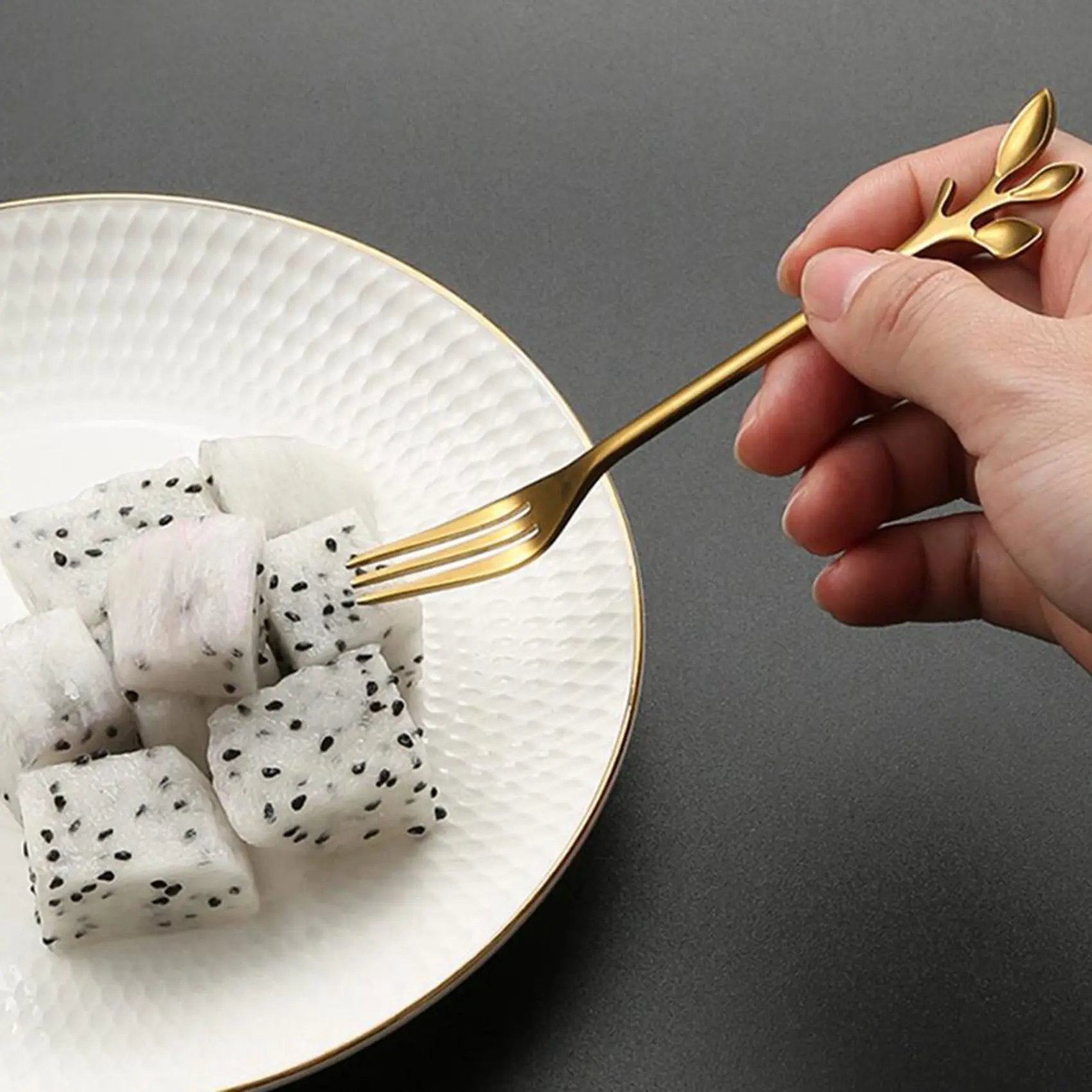 Picture 6: A84X-40Pcs Stainless Steel Flatware Fruit Fork Dinnerware Appetizer Snack Dessert Fork Kitchen Tableware Leaf Shape