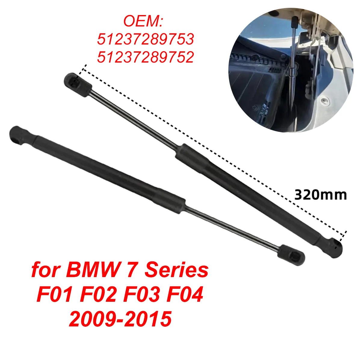 2Pcs 51237289752 Car Front Engine Bonnet Hood Gas Struts Lift Support Rods for BMW 7 Series F01 F02 F03 F04 2009-2015