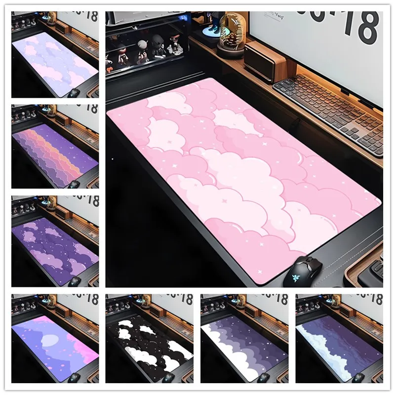 Коврик для мыши с принтом облаков, розовый большой коврик для мыши, кавайный настольный коврик, компьютерная клавиатура, настольная панель, игровые аксессуары для декора спальни