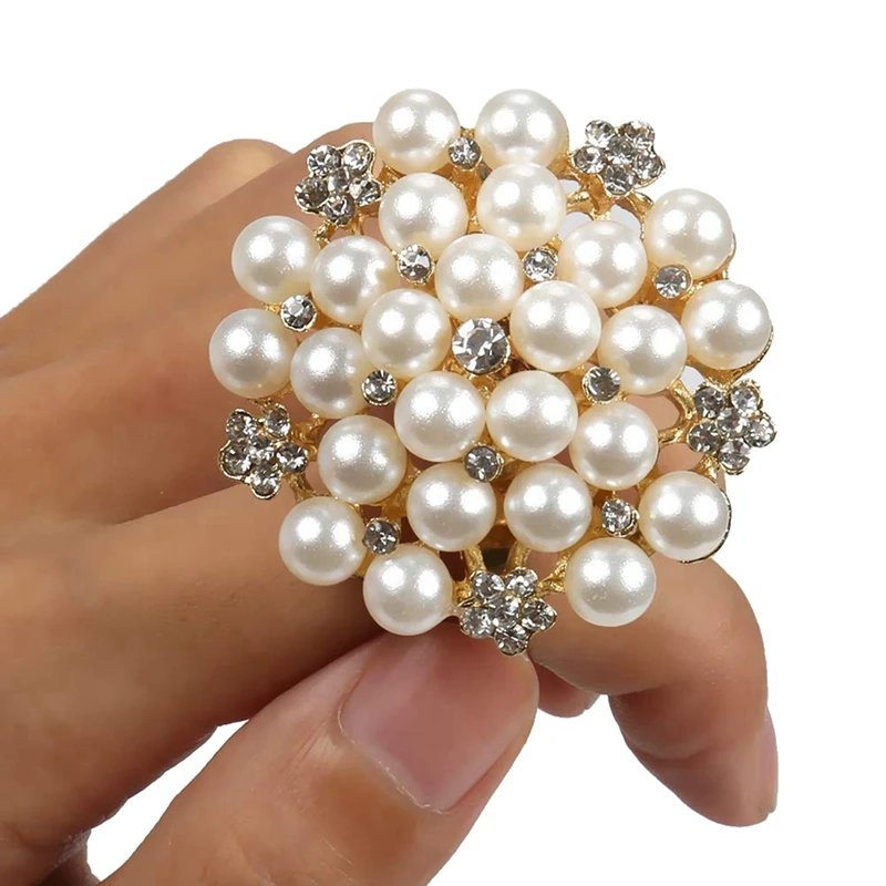 48 Pack Pearls Napkin Rings,Delicate Alloy Napkin Holder Ring Buckles Perfect Table Setting Decor