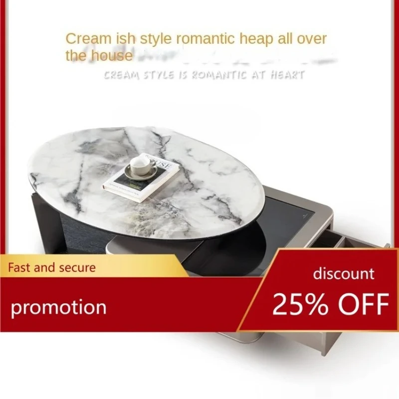Super Crystal Stone Oval Rotating Coffee Table Light Luxury Living Room Home Coffee Table High Sense