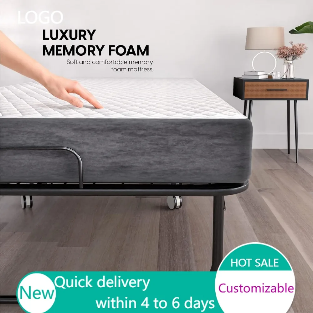 Folding Bed with Mattress - 75x38 Twin Frame, Portable Rollaway Guest Bed, 5-inch Memory Foam, Space-Saving Foldable Design