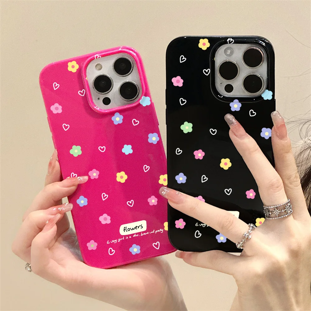 Flowers Gloss Black Phone Case For iPhone 11 Case iPhone 12 13 14 15 Pro Max 7 8 Plus X XR XS Max SE2 Shockproof Soft TPU Cover