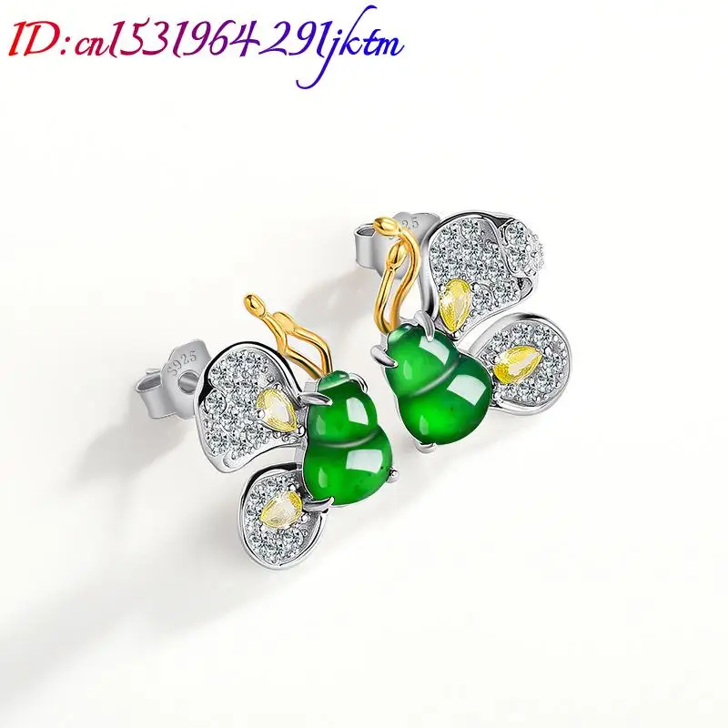 Green Burmese Jadeite Butterfly Earrings Designer Gifts for Women Natural Burmese Jade 925 Silver Charm Jewelry Amulet view 2