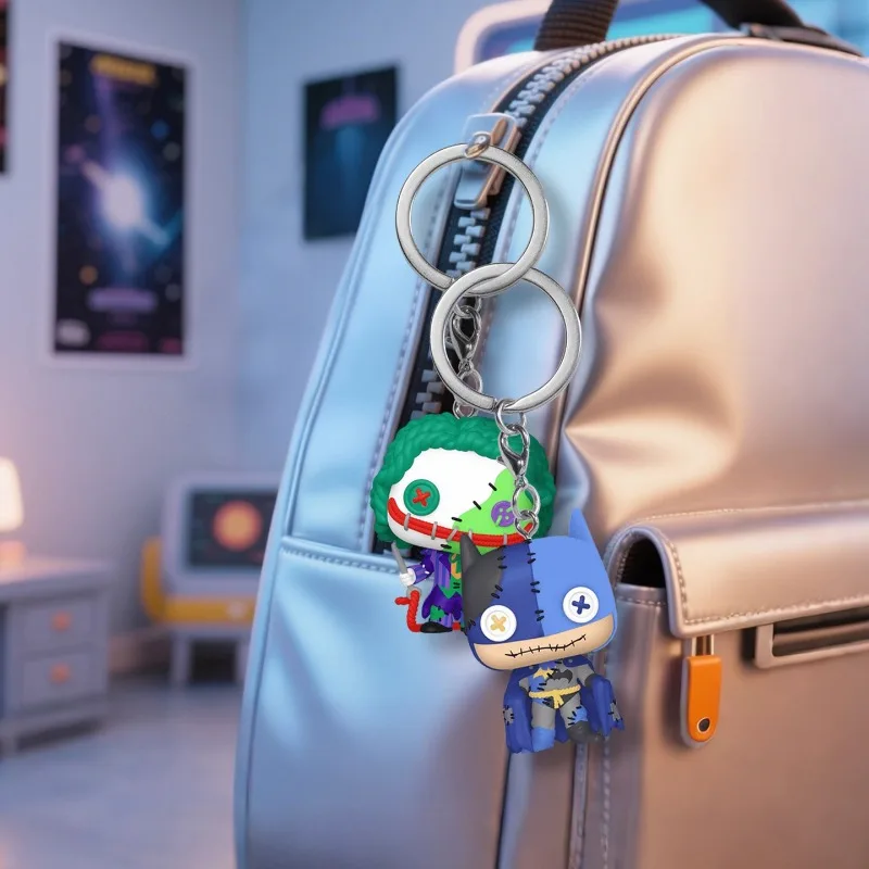 FUNKO POP DC Comics Patchwork Batman y Joker llavero colgante Anime decoración de escritorio ornamento modelo juguetes modelo coleccionable