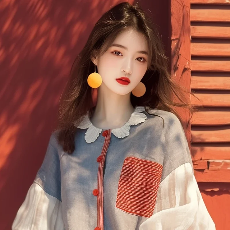 Chiffon Vintage frauen Hemd Sommer Neue Patchwork Koreanische Kleidung Verkäufe Lose Kurzen Ärmeln Tops Oansatz Frauen Blusen