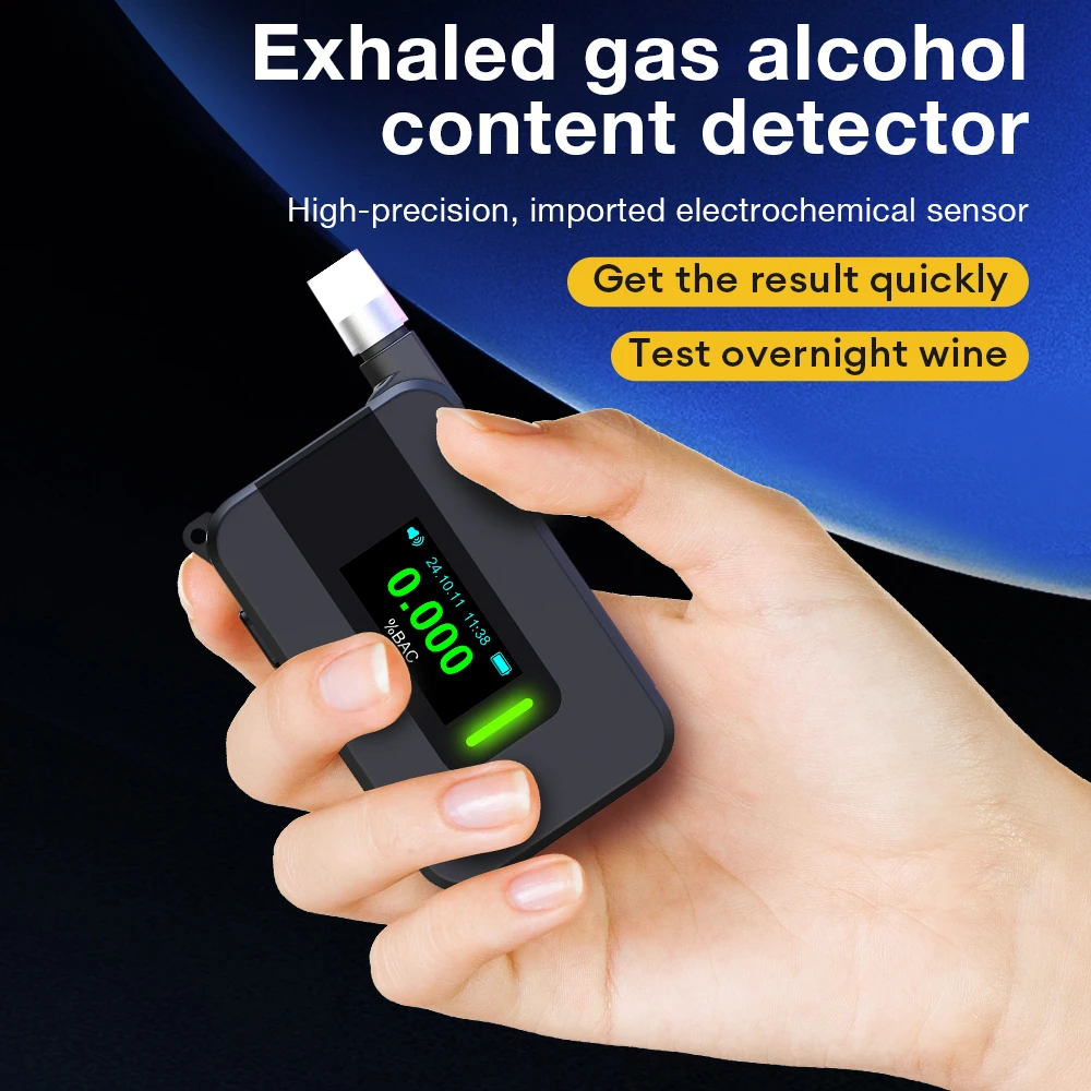 New D1000 Type-C Alcohol Tester Portable Breathalyzer Voice Report Alcohol Meter Drunk Driving Detector USB Rechargeable