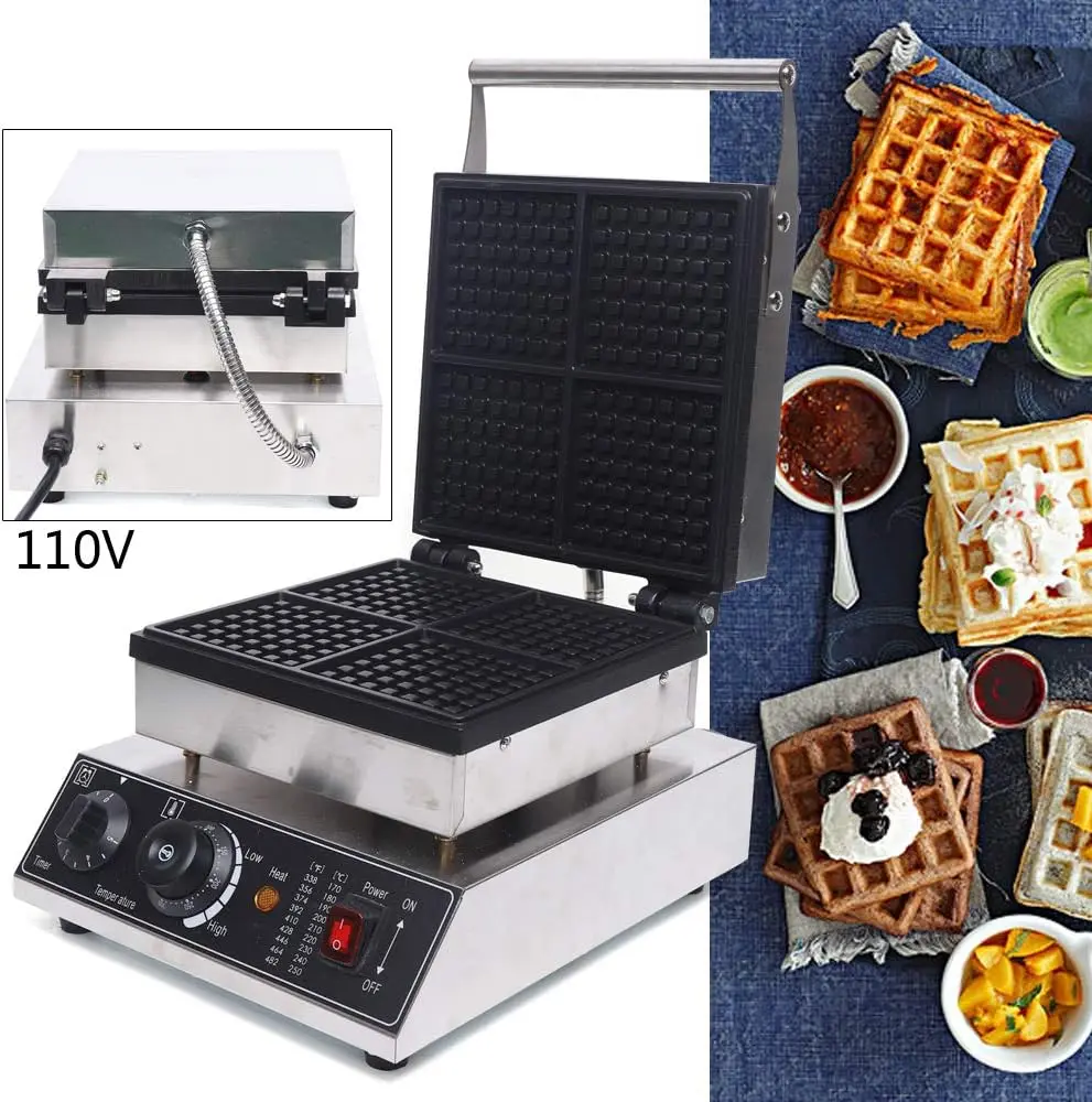 Máquina de waffle, máquina de fazer waffle de 4 fatias e 2 lados, máquina de fazer biscoitos antiaderente, máquina de café da manhã de aço inoxidável adequada