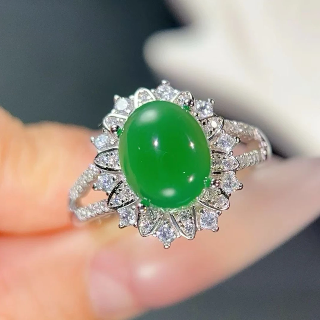 8x10mm Natural Green Chalcedony Ring with Certificate 925 Silver Chalcedony Jewelry Fine Jewelry Gift for Women
