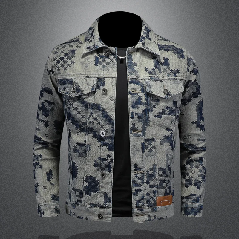 

GIOIO men's denim jacket, 2025 new jacquard denim top coat, fashionable casual denim clothing