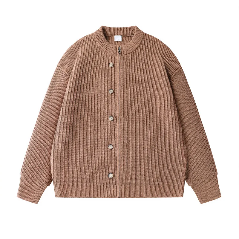 

Winter Japanese Retro Button & Zipper Cardigan, Unisex Loose Fit Thickened Warm Knit Sweater Couple Casual Coat