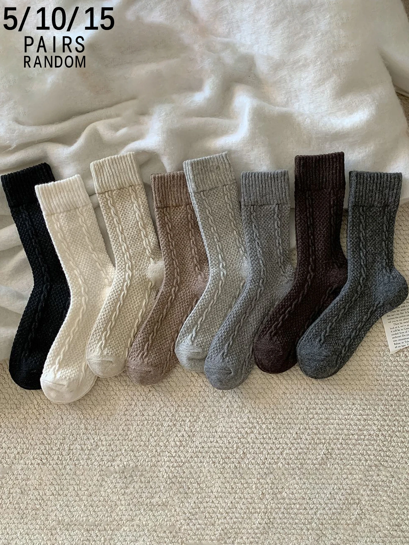 

5/10/15 пар случайных утолщенных и теплых женских носков до середины икры с вертикальной полосой