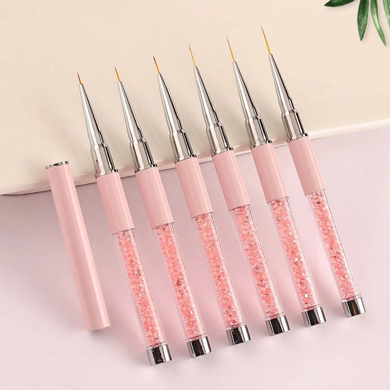 Professional Nail Art Brushes Nail Line Brush Pink UV Gel Painting Pen Carved Nail Art Liner 3D Rhinestones Brush for Manicure