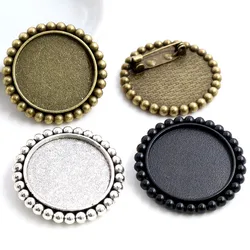 New Fashion 5pcs 25mm Inner Size Antique Silver Plated Bronze Black Brooch Sweet Style Cabochon Base Setting