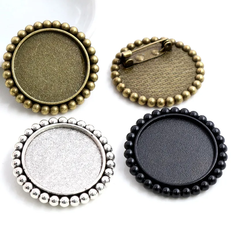 Nowa moda 5 sztuk 25mm rozmiar wewnętrzny antyczne posrebrzane brązowa czarna broszka słodki styl Cabochon ustawienie podstawy