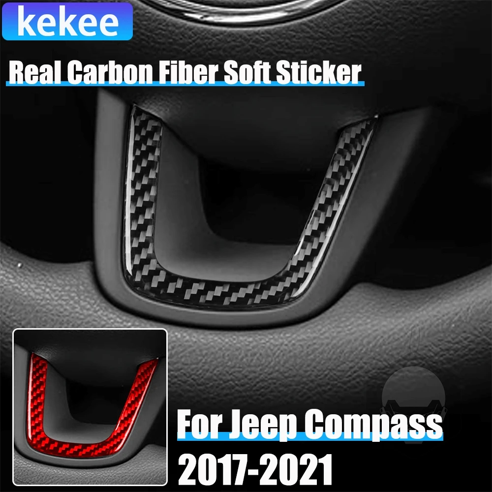 

Real Carbon Fiber Car Accessories Driver Wheel Chin Decorative Trim Cover Soft Sticker For Jeep Compass 2017 2018 2019 2020 2021