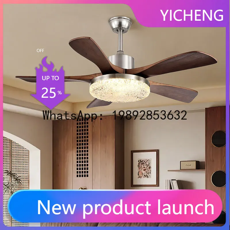 

LYY Walnut Wood Restaurant Fan Light, High Wind Power, Vintage Style, Solid Wood, Smart Variable Frequency Fan for Living Room