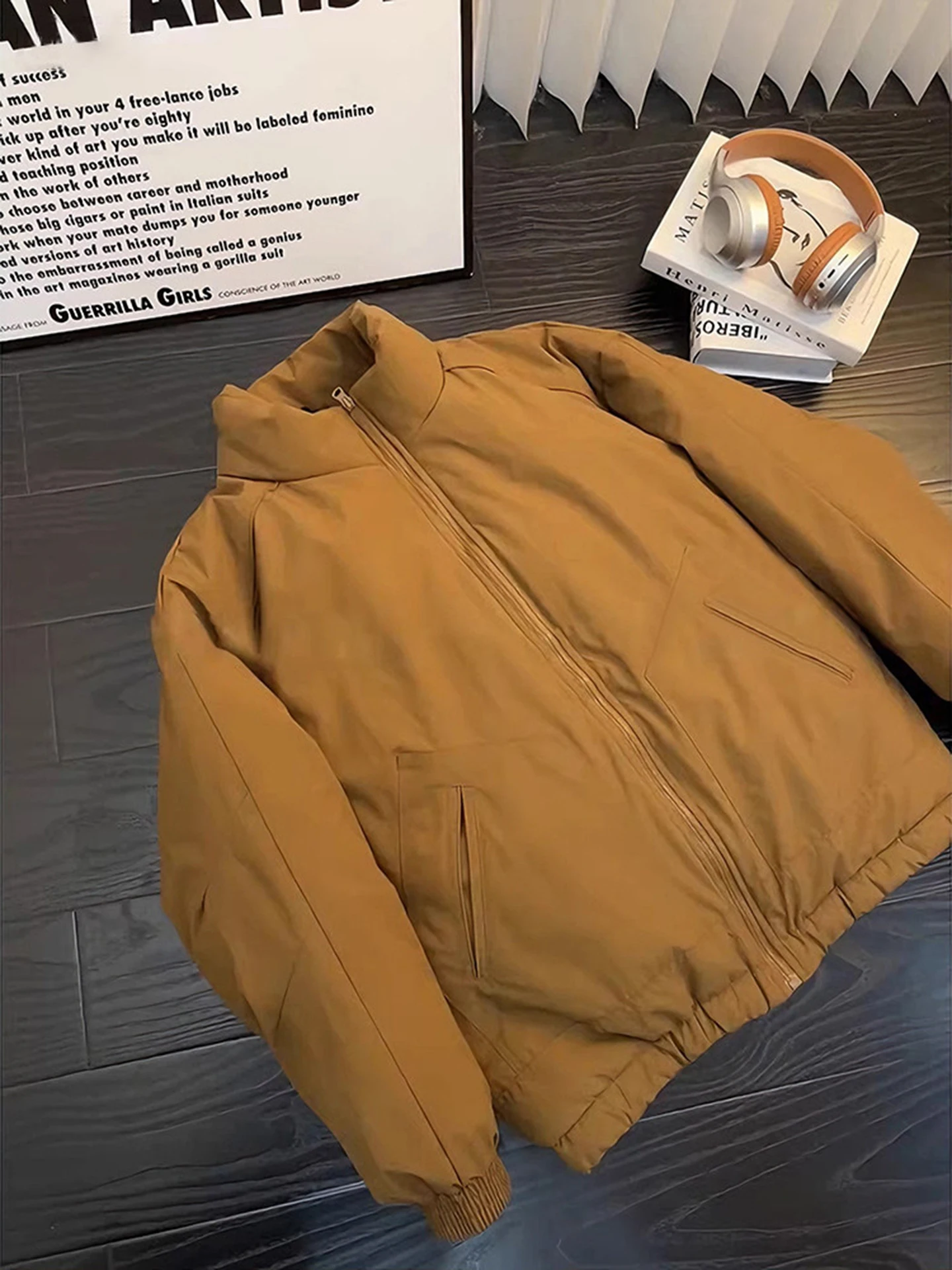 

Thiened Brown Stand Collar Pilot Jaet Men's Winter Cotton Coat ort Sle Warmth Proof Cotton Clothes Outerwear