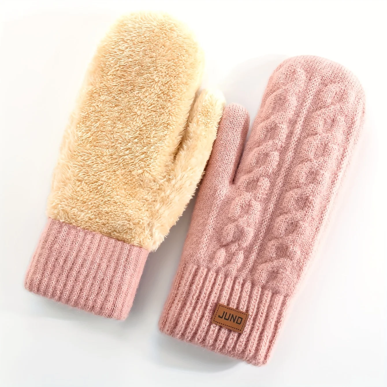 Women'S Winter Double-Layer Fleece Thickened Warm Mittens Knitting Twisted Pattern Cold Weather Fashion Gloves for Women And Men