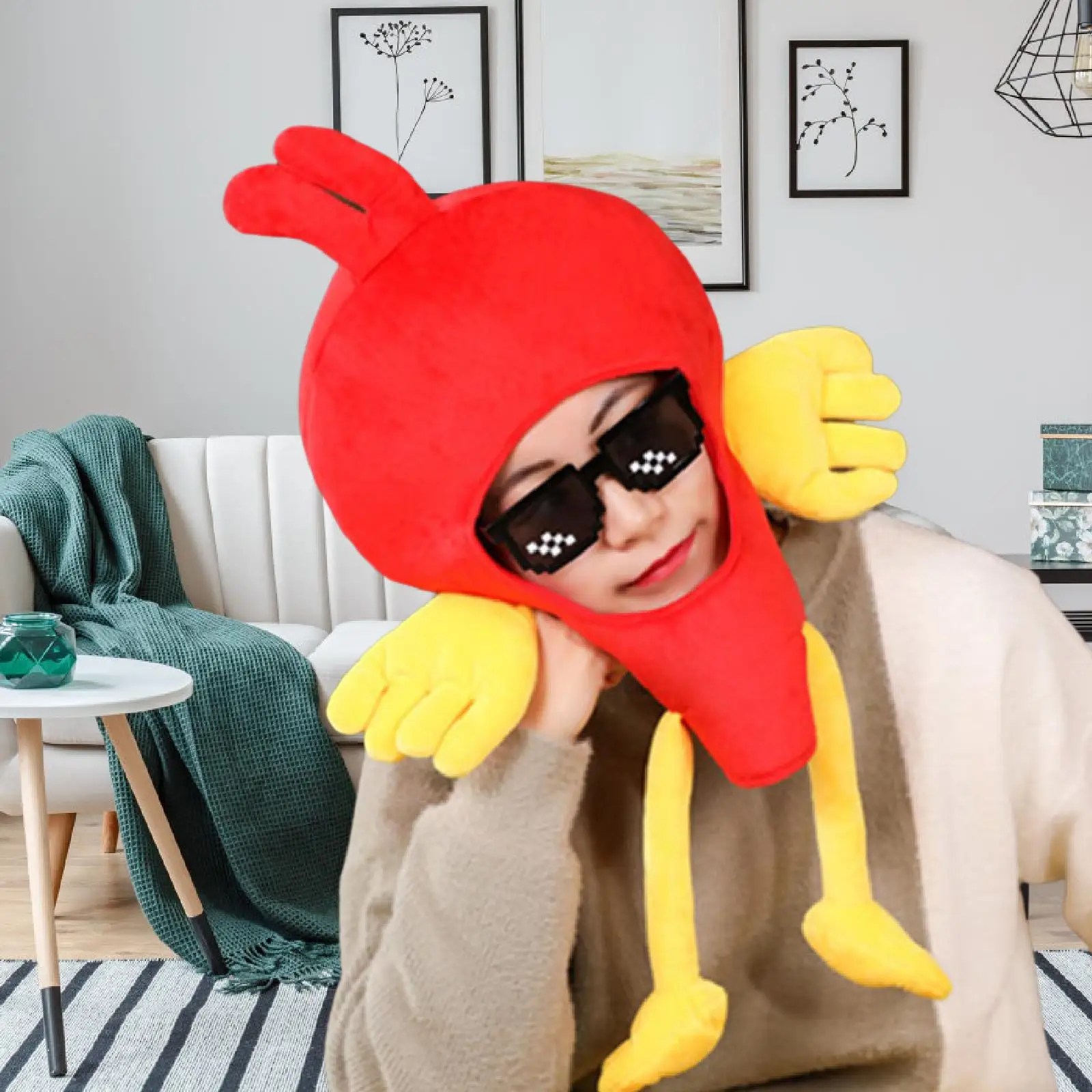 Chicken Plush Hat Costume Accessories Cosplay Headgear Headwear for Festival Birthday