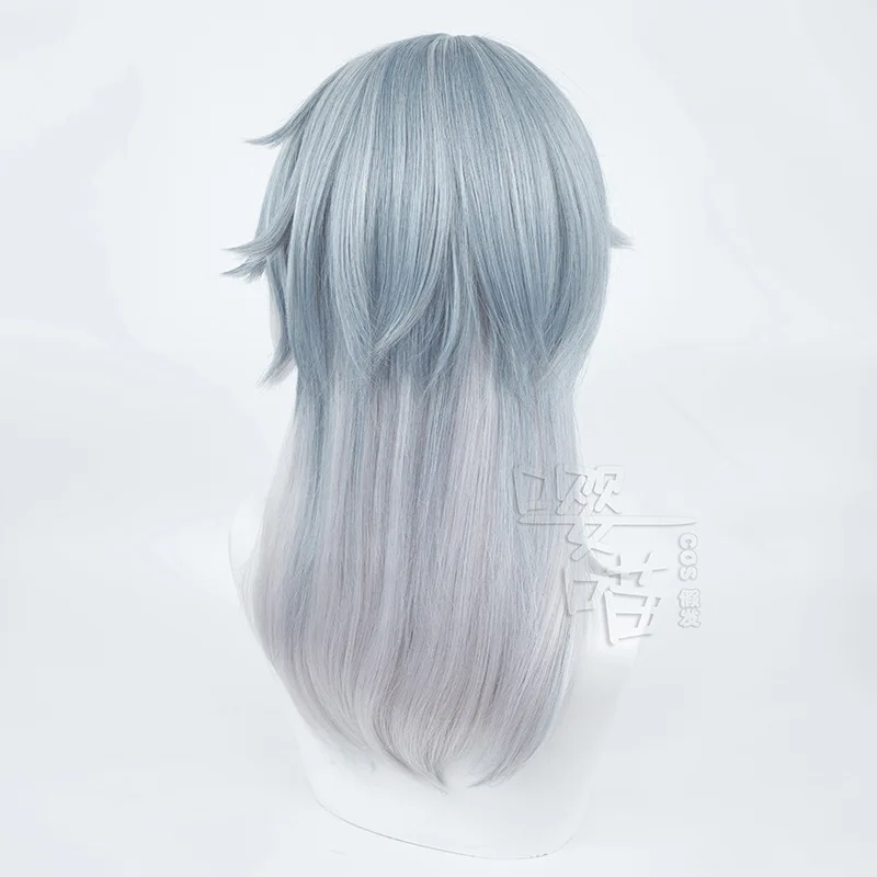 Jogo honkai: star rail domingo peruca cosplay 48cm azul cinza resistente ao calor cabelo sintético anime cosplay perucas halloween das mulheres dos homens