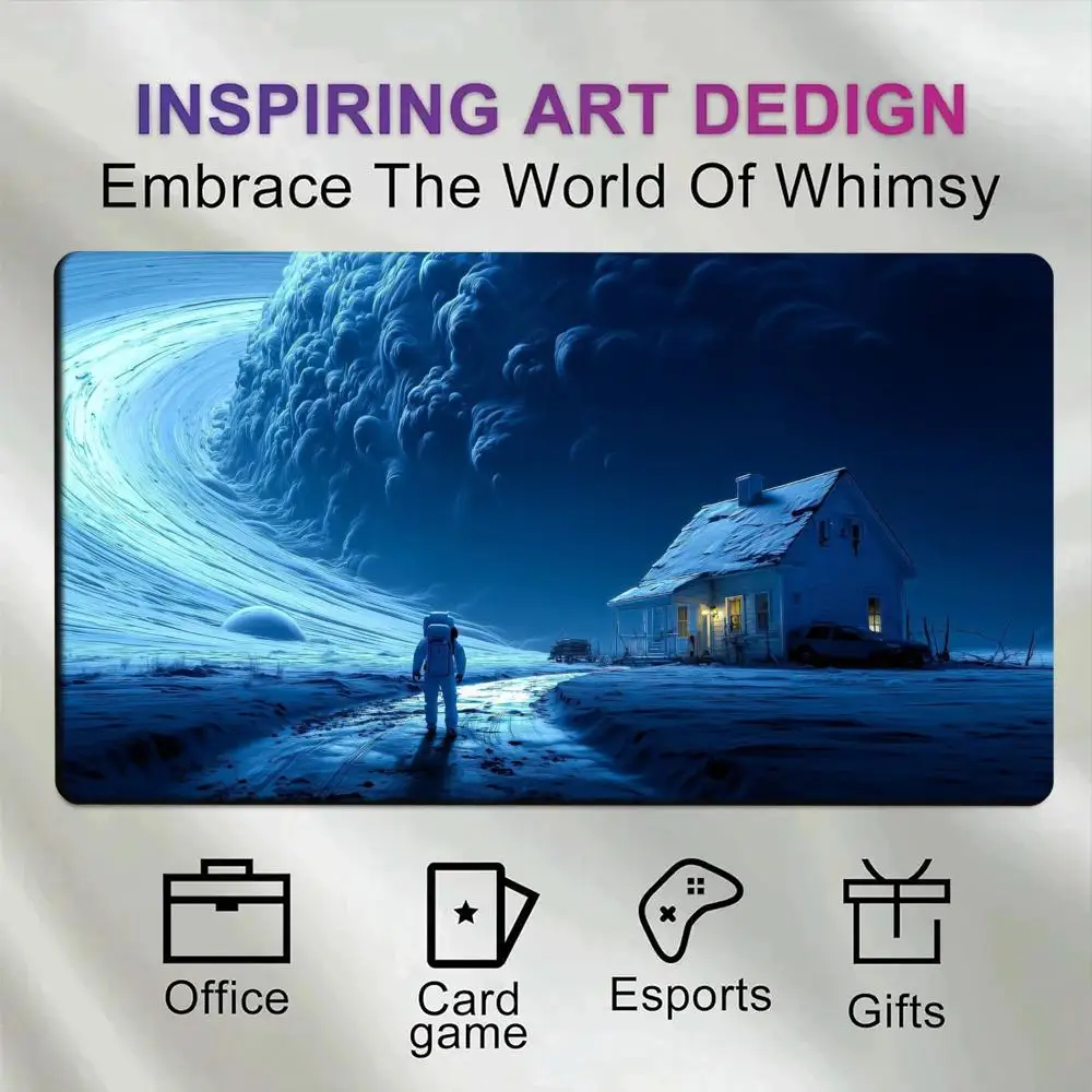 Fantasy Surreal Winter Mouse Pad Astronaut And Warm Light House Giant Snow Storm Anti‑Slip Rubber Gaming Desk Mat