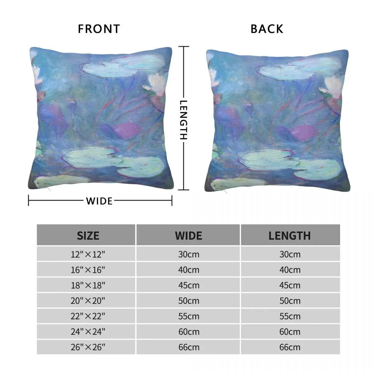 Water Lilies Monet Pastel Pond Pillowcase Polyester Linen Velvet Printed Zip Decorative Room Cushion Cover