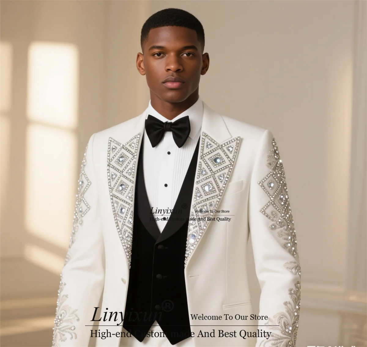 

Роскошные мужские костюмы со стразами и кристаллами, свадебные смокинги с остроконечными лацканами, тонкий индивидуальный Ropa hombre, комплекты из 3 предметов, мужской пиджак для жениха