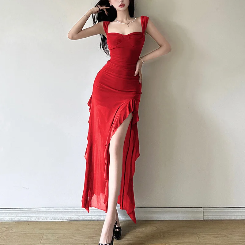 Dress Women Elegant Long Dresses Beautiful Evening Party Dress Sexy Suspenders Tube Tops Slits Hips Long Dresses