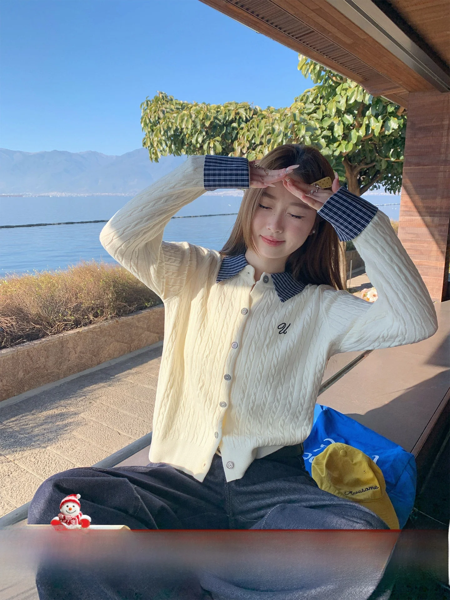 

Вязаная кофта Su Sansan College Sle, весна 2026, новая коллекция, женская верхняя одежда для ранней весны, с отложным воротником, длинный рукав, повседневный крой, мягкая ткань