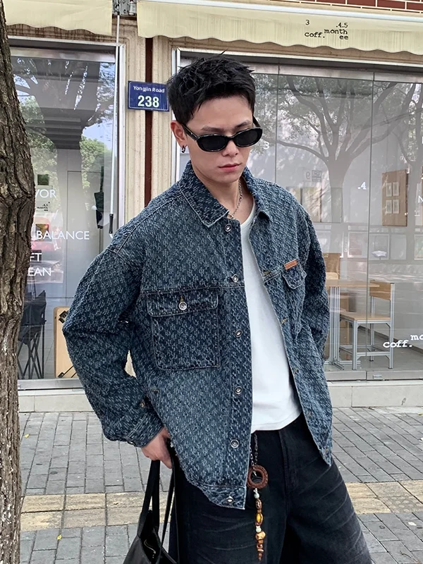 

Retro American Large Size Men's Denim Jaet Casual Waed Outfit Top with kets Flannel Casual Sle Autumn Spring Jaet