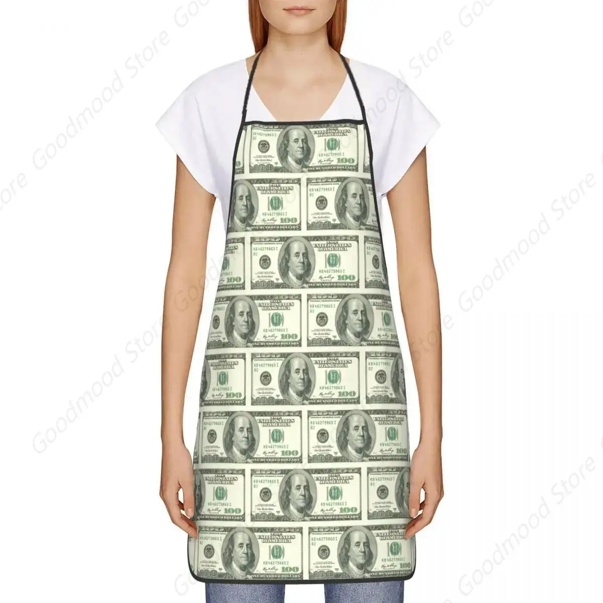 Unisex United States 100 Dollar Apron Kitchen Chef Cooking Baking Bib Women Men Banknotes Pattern Tablier Cuisine for Painting