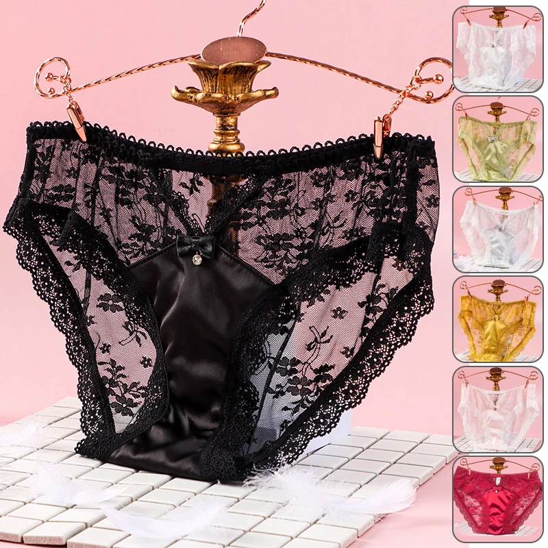 

Elegant Lace Sheer Knickers Women's Panties Hollow Out Underwear Sexy Lingerie Sexy Silk Satin Briefs Cotton Underpants