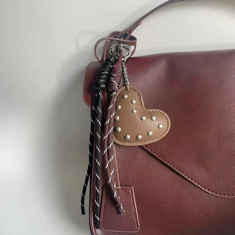 Creative Decor Leather Rivet Heart-Shaped Keychain for Bags Cute Pendant Accessory Premium Charm Decor Gift for Women