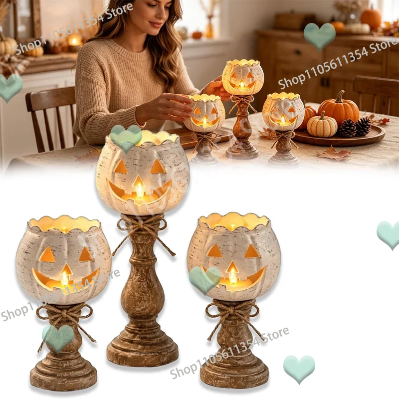 Halloween Candle Holder, White Pumpkin Tealight Candle Holders Farmhouse Pumpkin Tea Light Candles